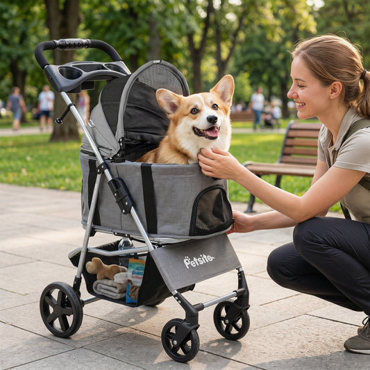 Dog Stroller 3-in-1 Foldable Travel Carrier for Small Dogs - Detail Angle 2 | Majestic Pet Kingdom