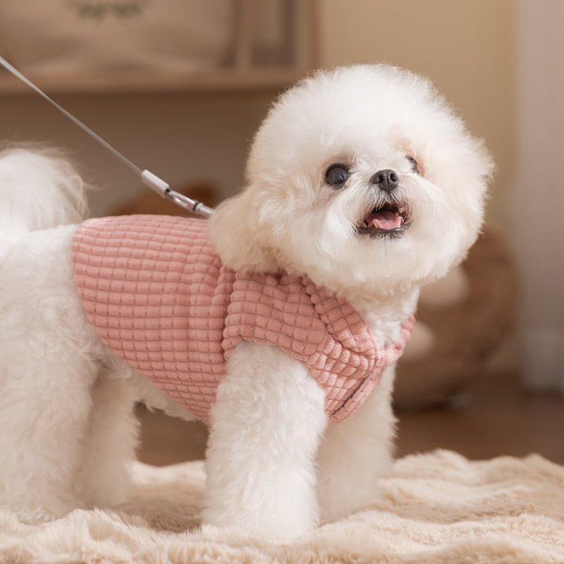 Thick And Warm Dog Clothes For Autumn And Winter, Small And Medium-sized Dog Teddy Bichon, Checked Corduroy Vest, Pet Cotton Coat