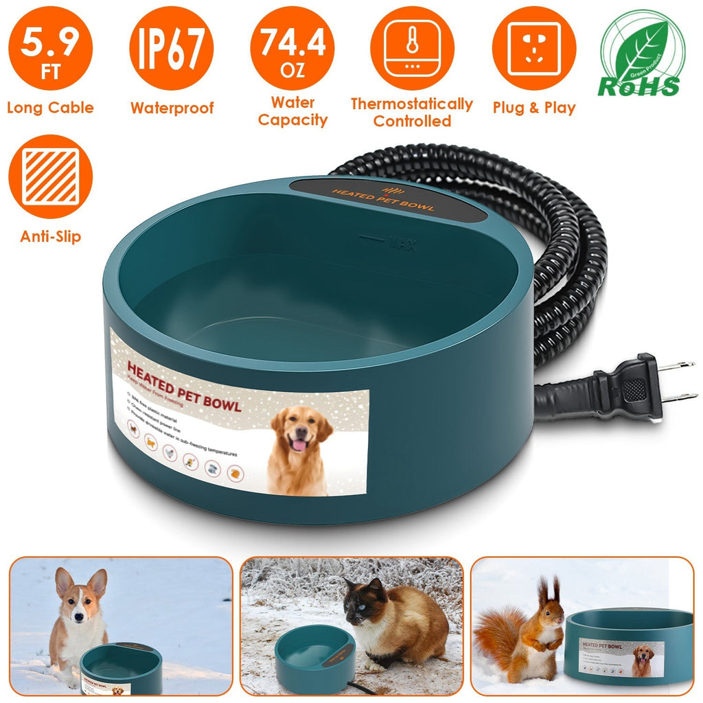 Heated Water Bowl for Dog Cat 74.4OZ Heating Water Dish IP67 Waterproof Thermal Water Bowl Heated Pet Bowl Dog Cat Water Feeder Bowl for Dog Cat Rabbi - Majestic Pet Kingdom