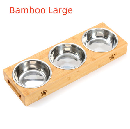 Solid Wood Pet Dining-table Dog Water Bowl Stainless Steel