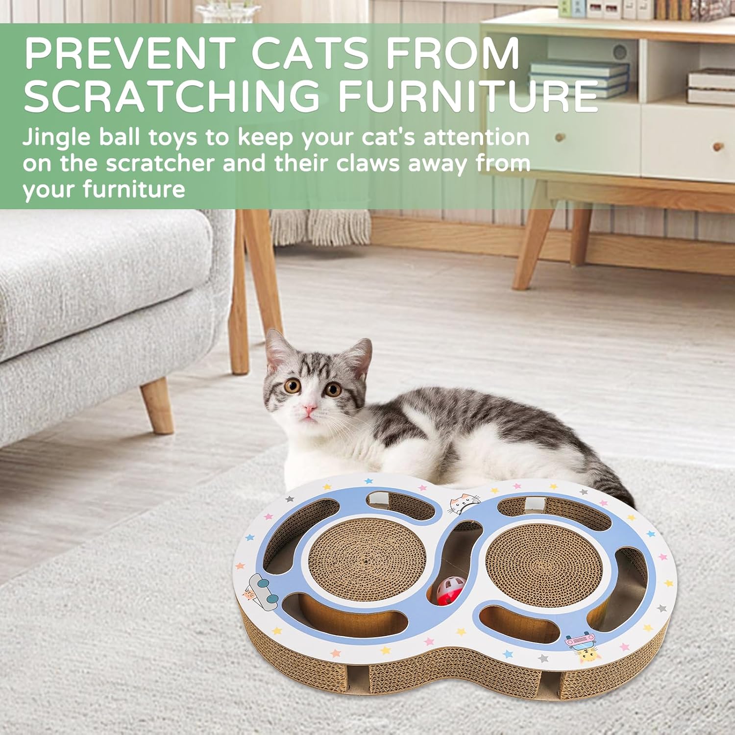 Cat Scratcher Round Cardboard Bowl with Interactive Track Ball - Detail Angle 4 | Majestic Pet Kingdom