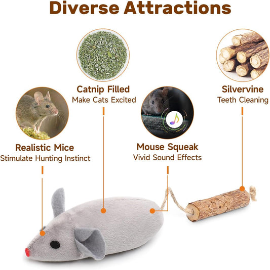 Potaroma Cat Toys  Squeak Mice Interactive Catnip Silvervine Animals Toys For Indoor Kittens  Cat Nip Chirping Toy Cat Chew Exercise Toy For All Breeds And Species | Purrfect Pet Kingdom