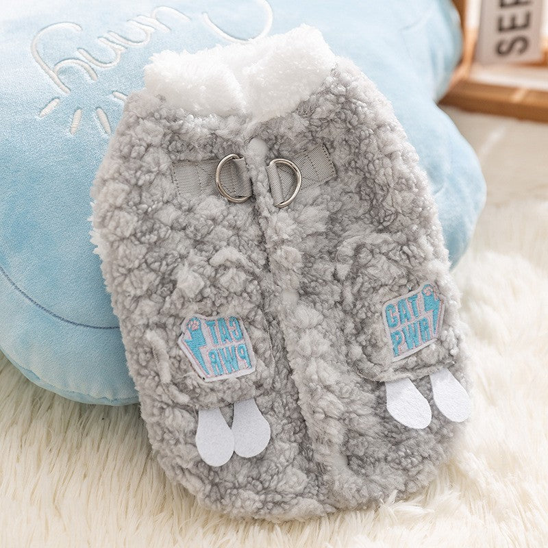 Cozy Winter Plush Dog Jacket Soft Fleece Lining Adorable Patches Design Pet Coat For Small Medium Dogs With D Ring | Purrfect Pet Kingdom
