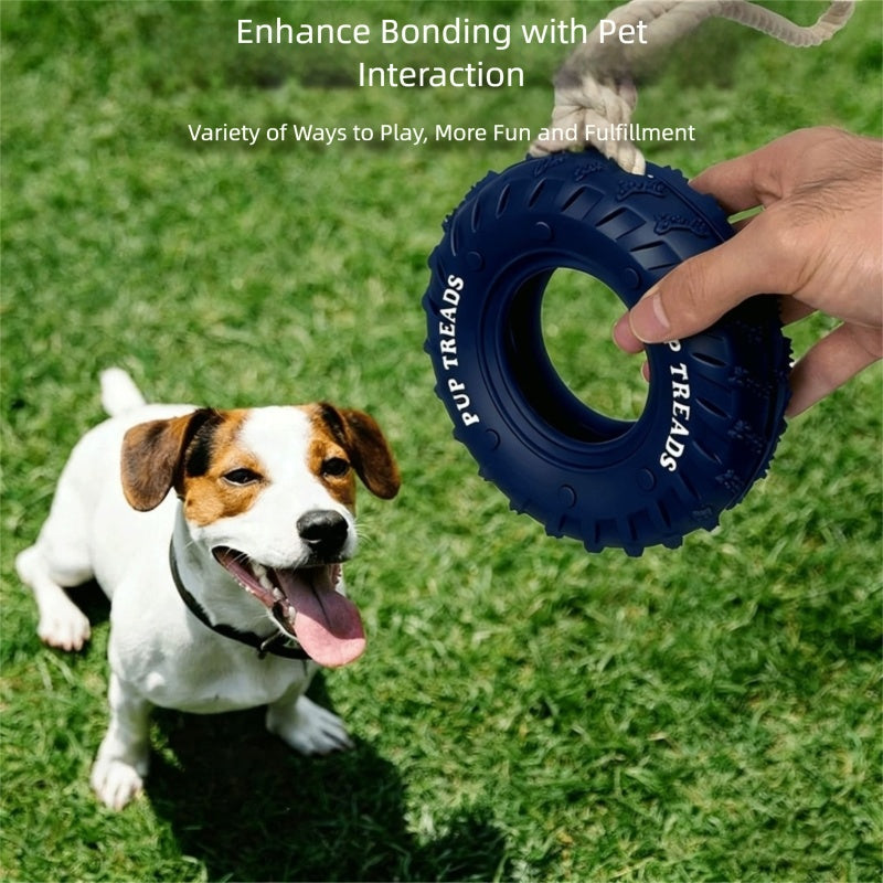 Dog Chew Toy Rubber Tire with Heavy Duty Tug of War Pull Rope - Detail Angle 3 | Majestic Pet Kingdom