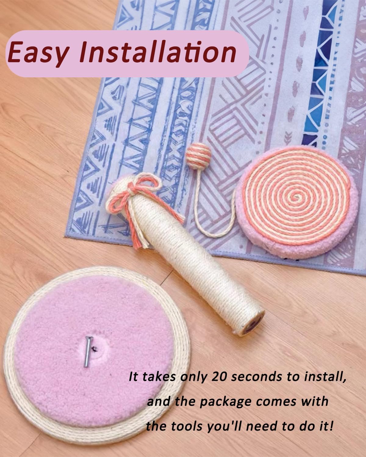Cat Scratching Post Sisal Rope Tower with Hanging Ball Toy - Detail Angle 6 | Majestic Pet Kingdom