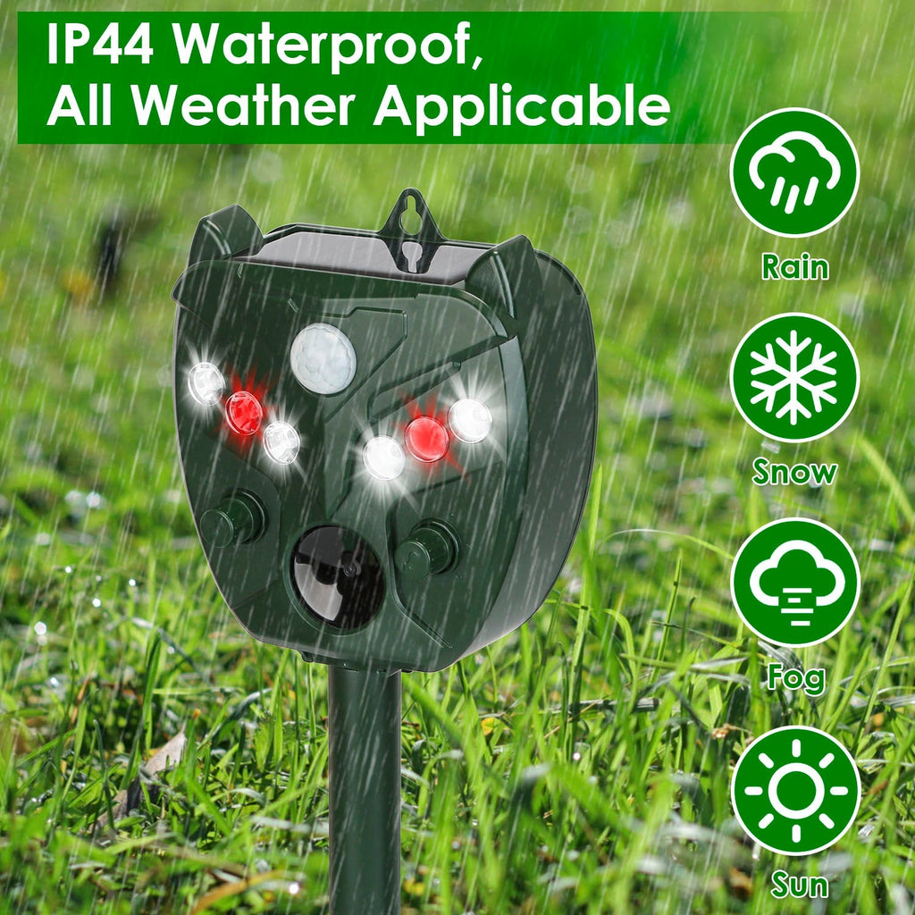 Ultrasonic Solar Animal Repeller Outdoor Mole Snake Squirrel Mouse Chaser Waterproof Bird Deer Dog Cat Deterrent with 5 Gears for Farm Garden Yard - Majestic Pet Kingdom