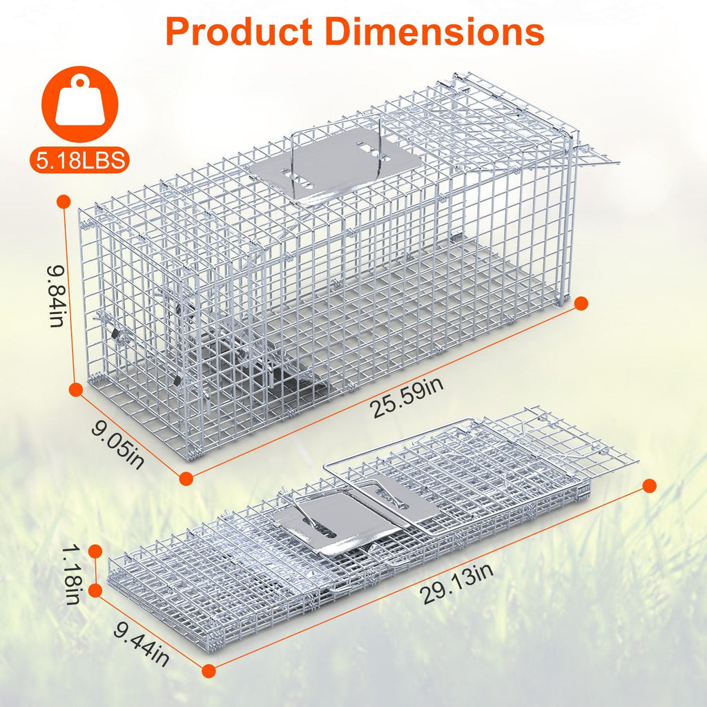 1Pc 25.59Inch Live Humane Animal Trap For Spring Summer Cage Heavy Duty Folding Catch And Release Rodent Cage For Rabbit Squirrel Possum Skunk Kitten Raccoon And More
