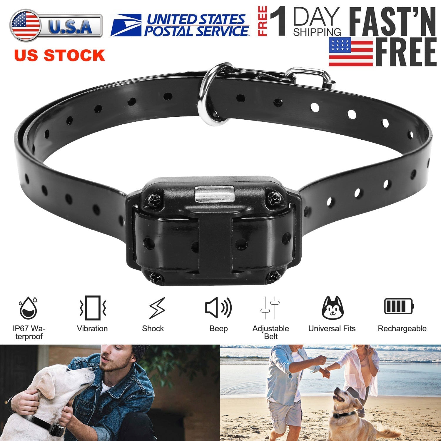 Dog Training Collar Receiver IP67 Waterproof Dog Bark Shock Collar Accessories Adjustable Belt Rechargeable Without Remote Controller - Majestic Pet Kingdom