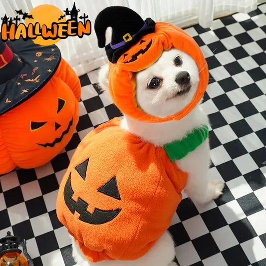 Dog Costume Pumpkin Vest Harness Festive Halloween Fleece Shirt