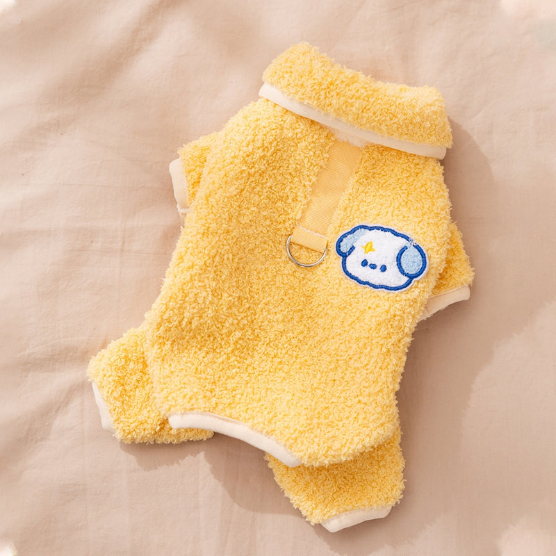 Dog Pajamas, Thick Plush Cartoon Work Clothes, Winter Pet Dog Clothes, Puppy One-piece Suits, Pet Cat Lapel Coats, Cute Girl Outfits For Puppies - Majestic Pet Kingdom