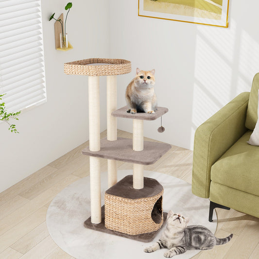 4-Layer Cat Tower with Scratching Posts Condo and Washable Cushions-Coffee | Purrfect Pet Kingdom