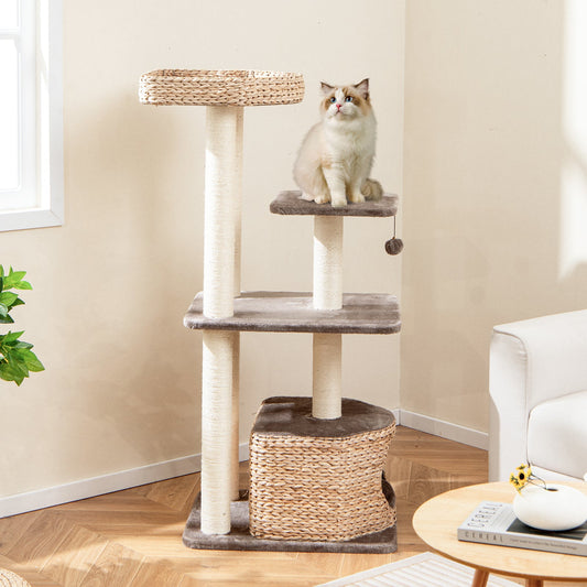 4-Layer Cat Tower with Scratching Posts Condo and Washable Cushions-Coffee | Purrfect Pet Kingdom