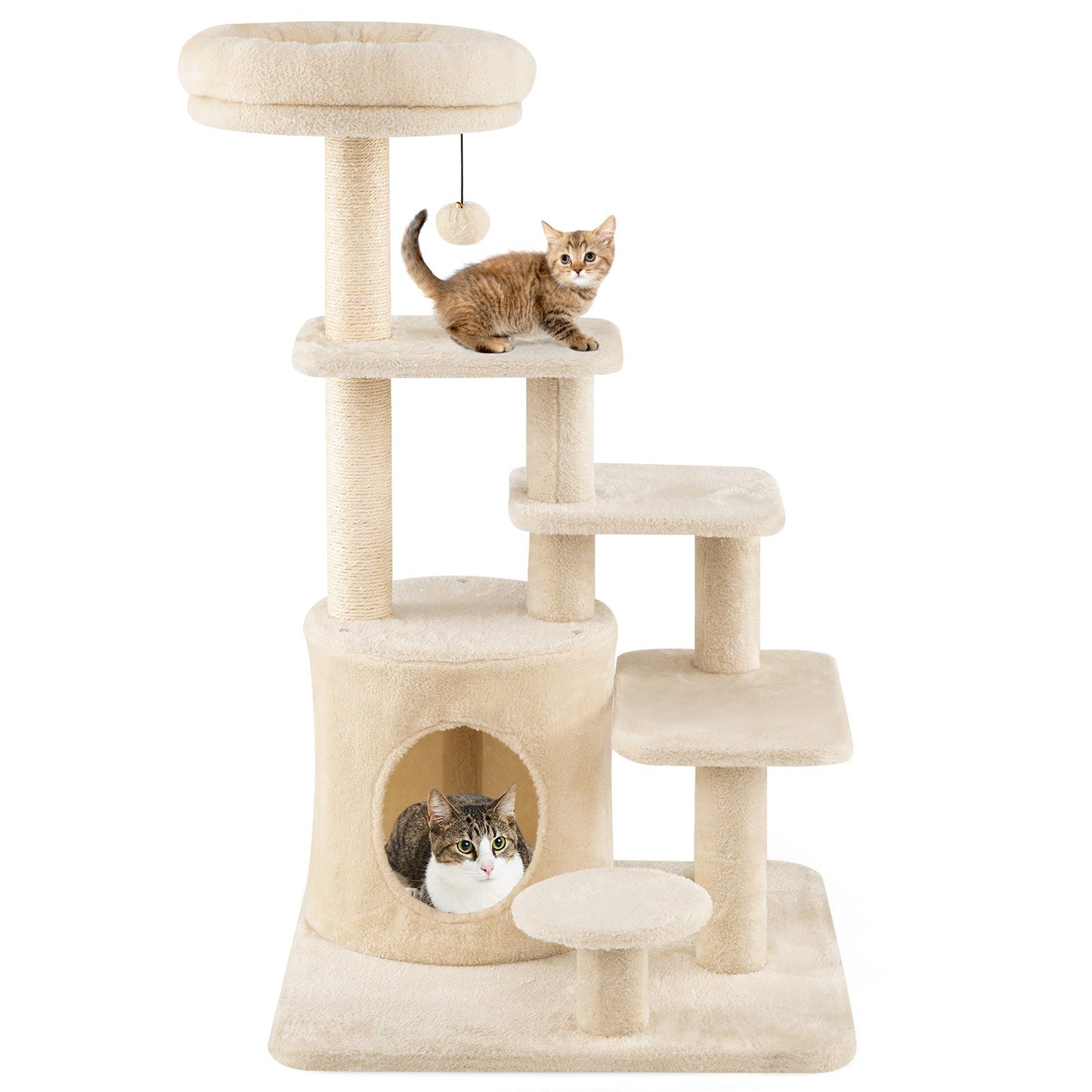 40 Inch Multi-level Cat Tower with Condo and Dangling Jingle Ball - Majestic Pet Kingdom