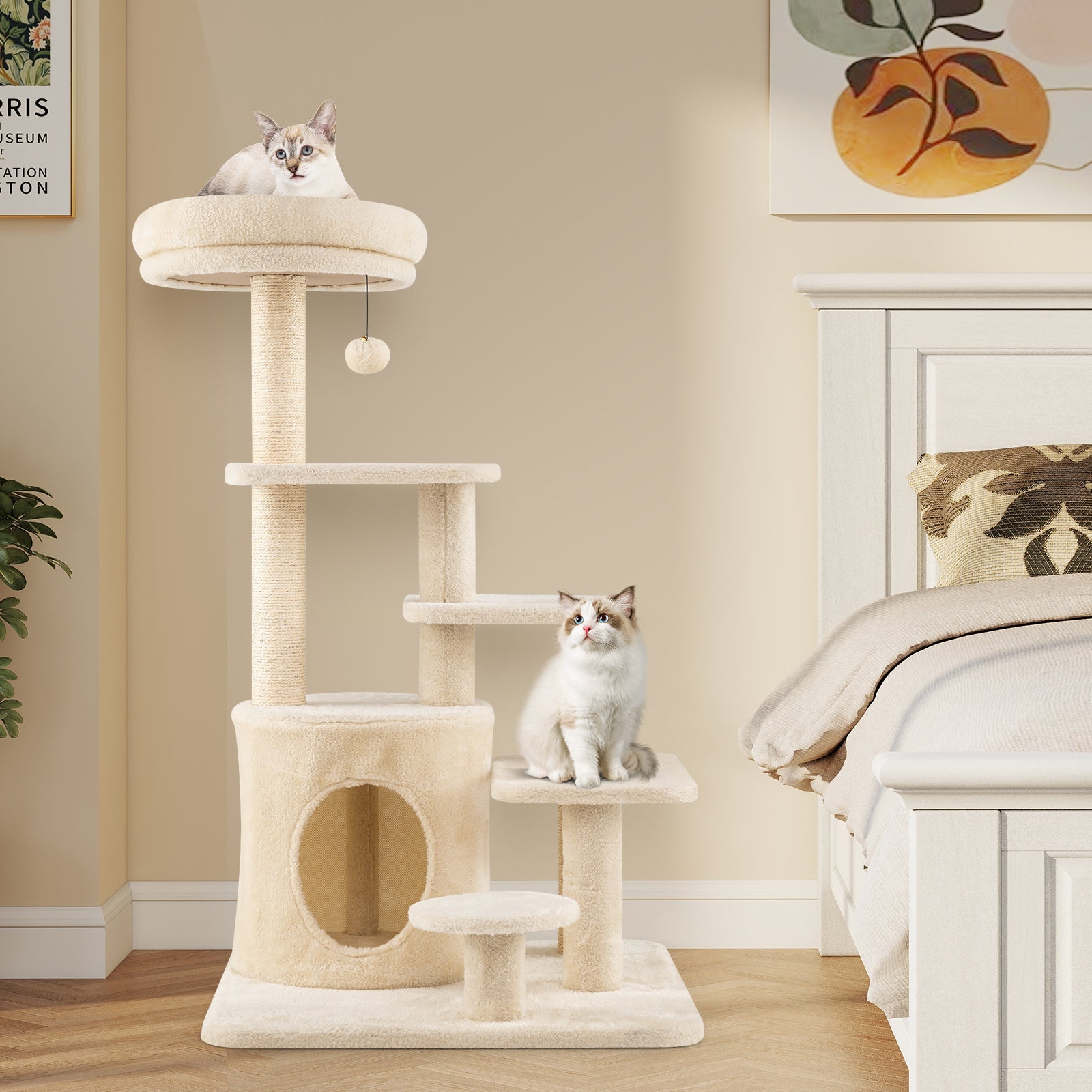 40 Inch Multi-level Cat Tower with Condo and Dangling Jingle Ball - Majestic Pet Kingdom