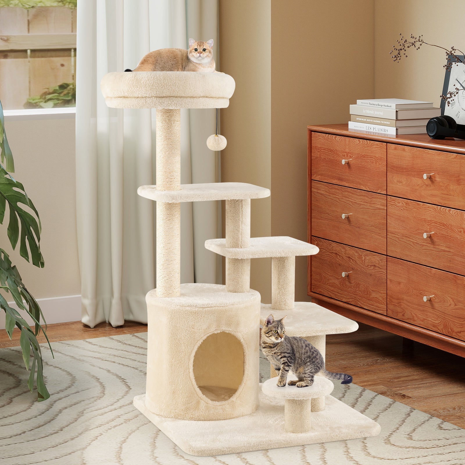 40 Inch Multi-level Cat Tower with Condo and Dangling Jingle Ball - Majestic Pet Kingdom