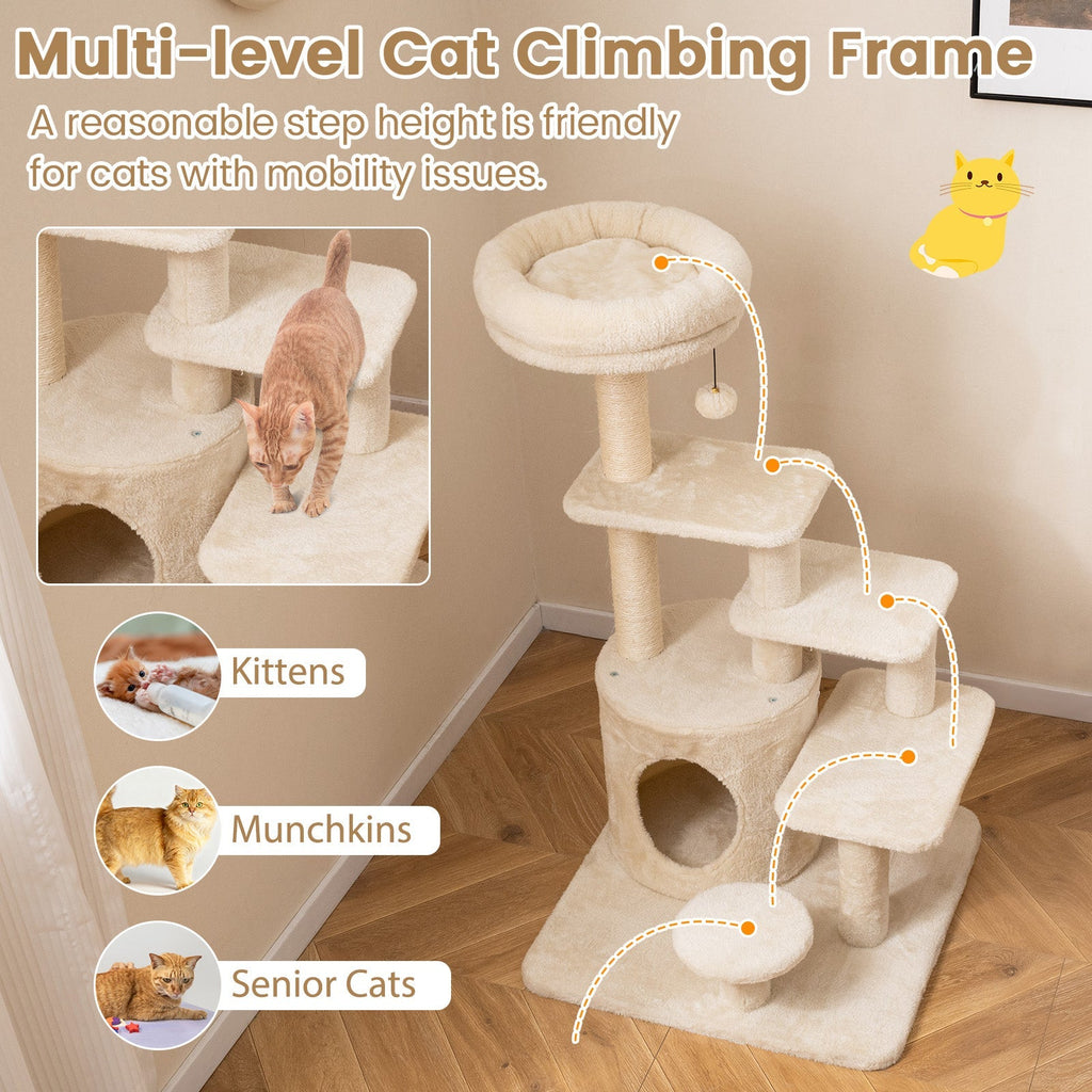 40 Inch Multi-level Cat Tower with Condo and Dangling Jingle Ball - Majestic Pet Kingdom
