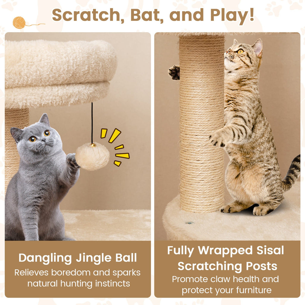 40 Inch Multi-level Cat Tower with Condo and Dangling Jingle Ball - Majestic Pet Kingdom