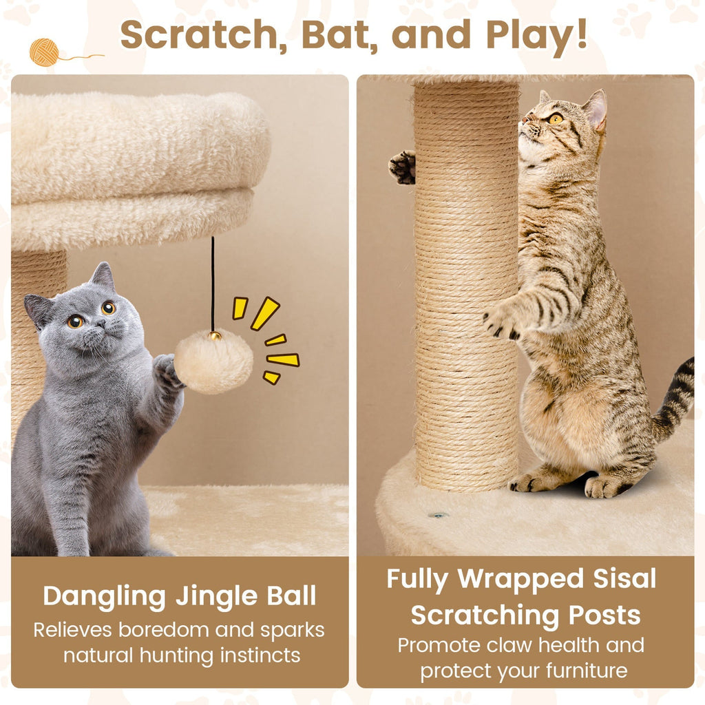 40 Inch Multi-level Cat Tower with Condo and Dangling Jingle Ball - Majestic Pet Kingdom