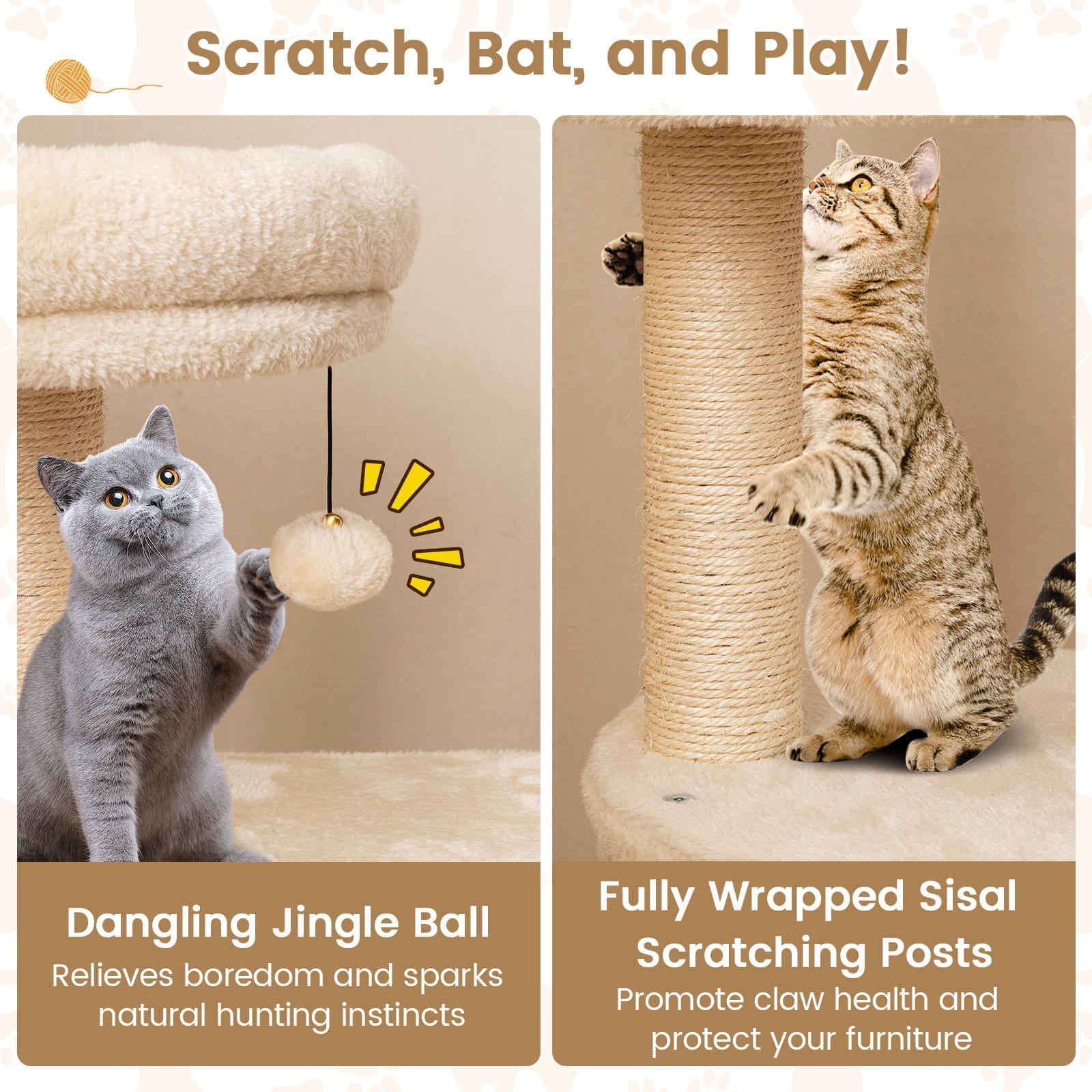 40 Inch Multi-level Cat Tower with Condo and Dangling Jingle Ball - Majestic Pet Kingdom