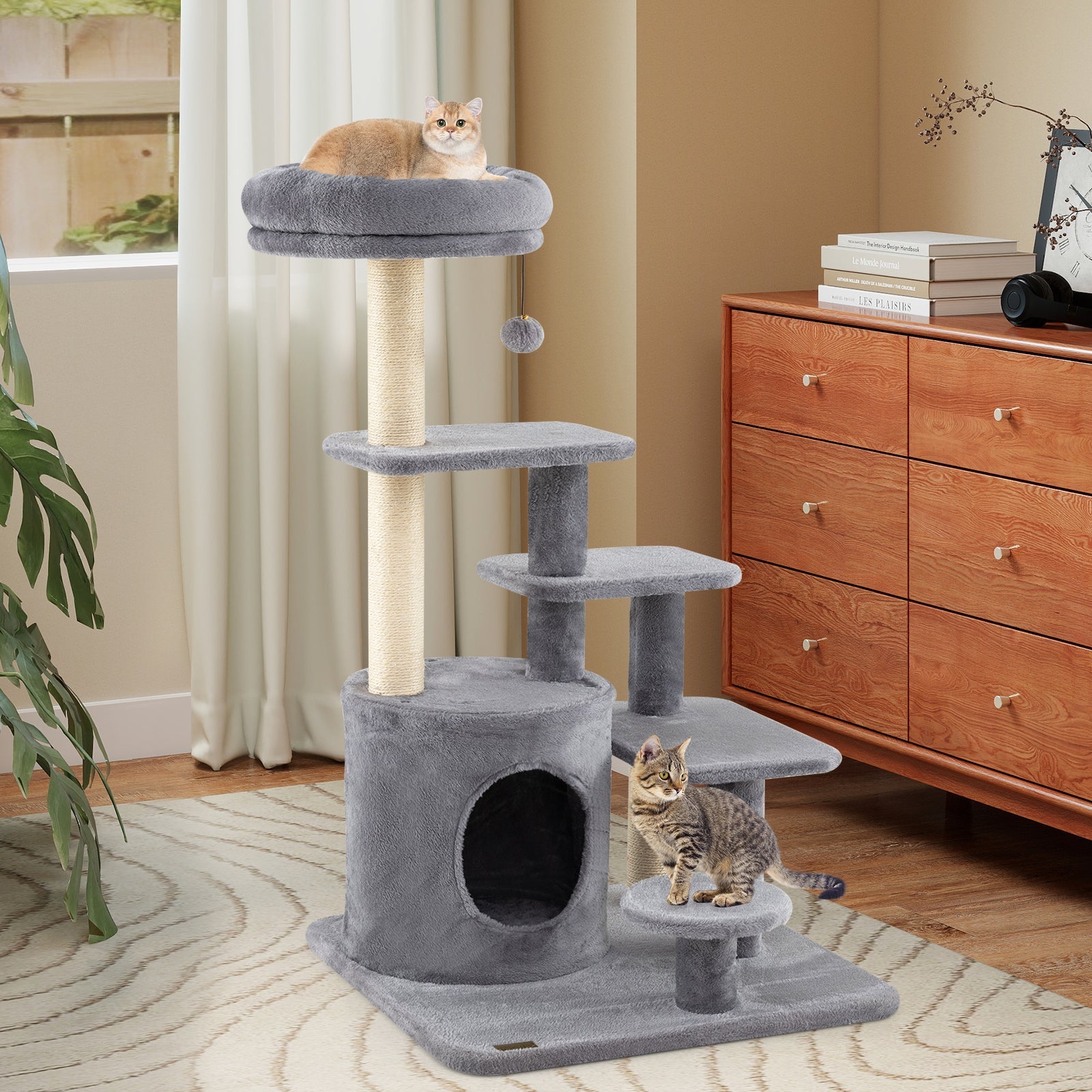 40 Inch Multi-level Cat Tower with Condo and Dangling Jingle Ball - Majestic Pet Kingdom