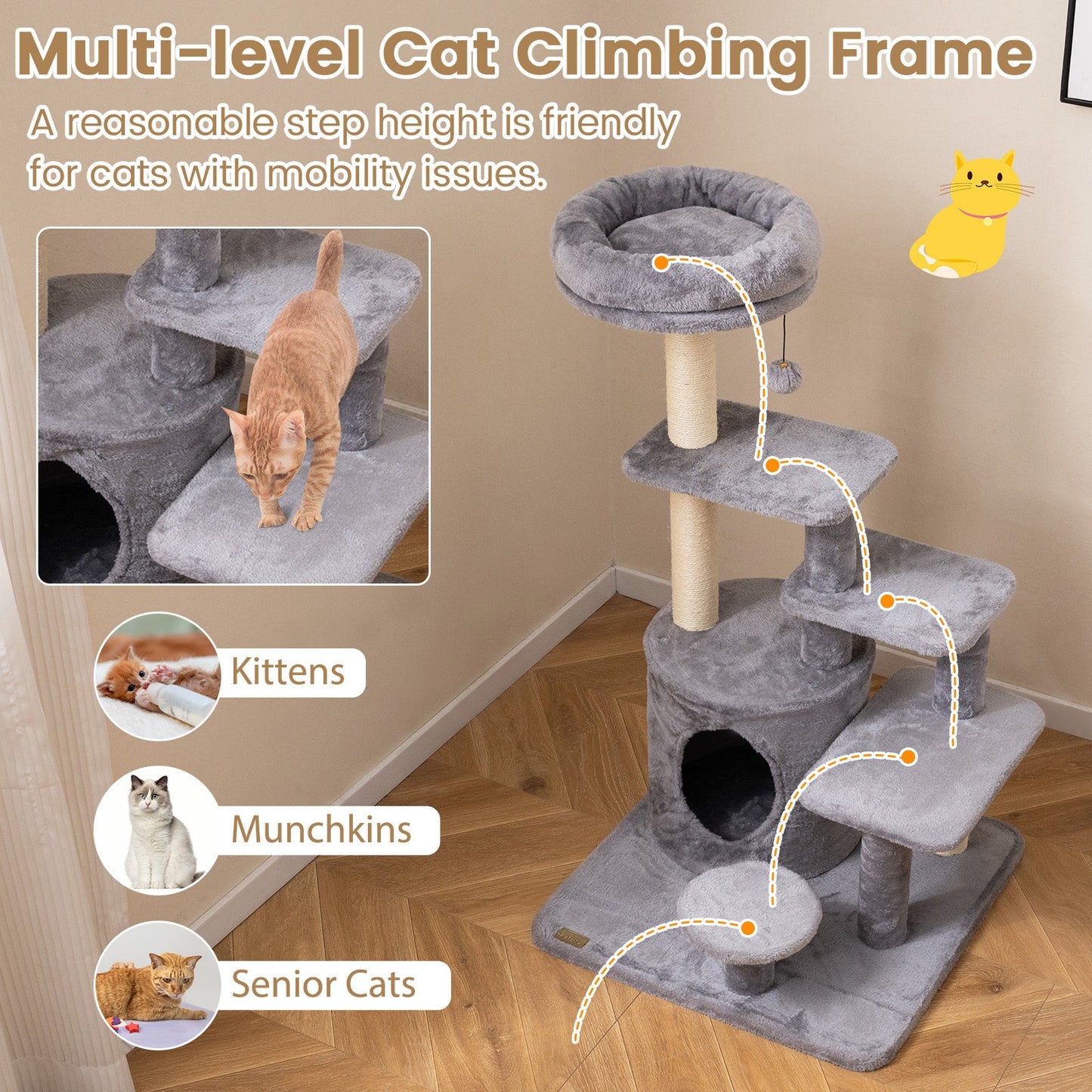40 Inch Multi-level Cat Tower with Condo and Dangling Jingle Ball - Majestic Pet Kingdom