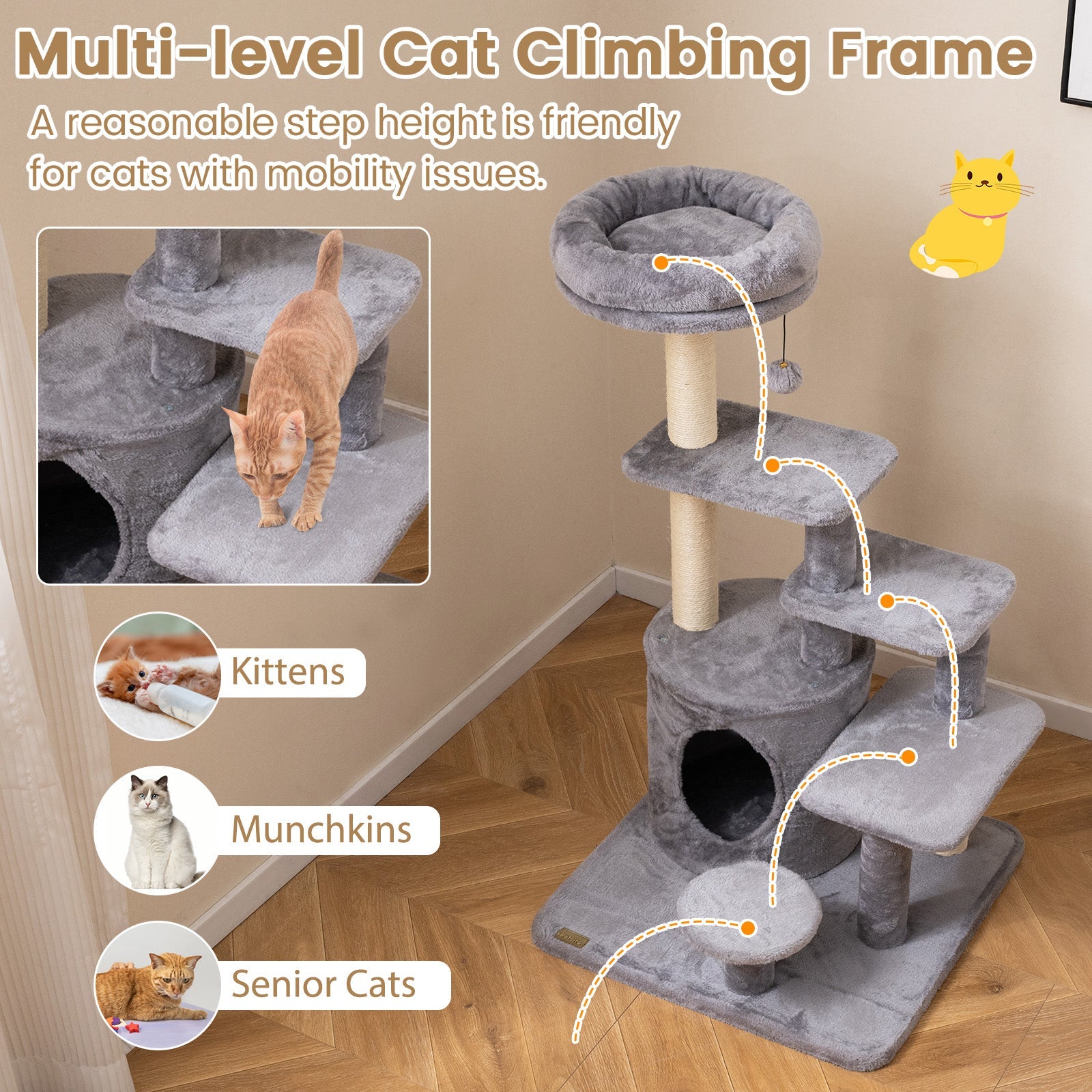 40 Inch Multi-level Cat Tower with Condo and Dangling Jingle Ball - Majestic Pet Kingdom