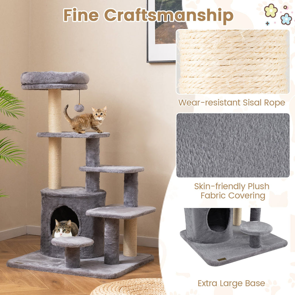 40 Inch Multi-level Cat Tower with Condo and Dangling Jingle Ball - Majestic Pet Kingdom