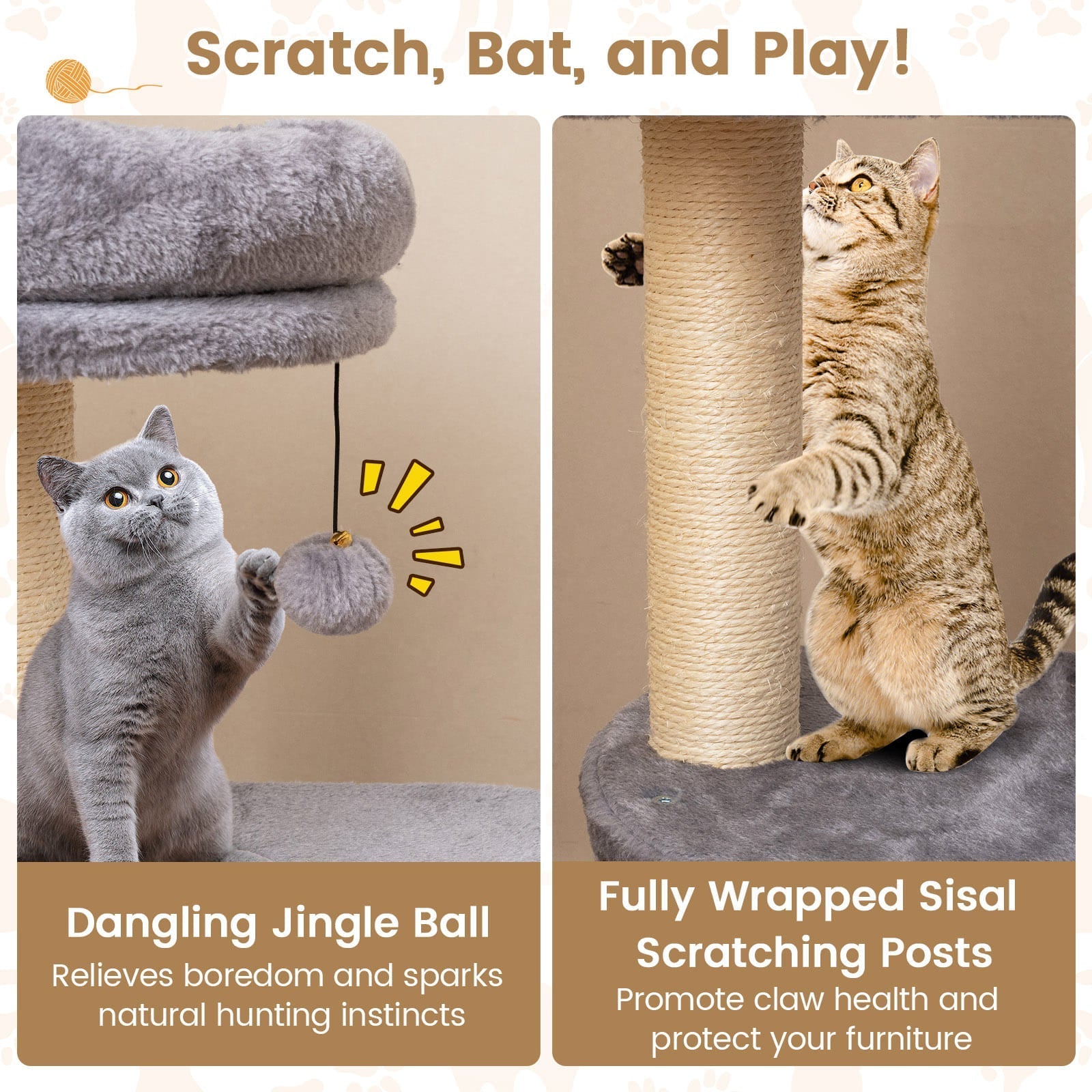 40 Inch Multi-level Cat Tower with Condo and Dangling Jingle Ball - Majestic Pet Kingdom