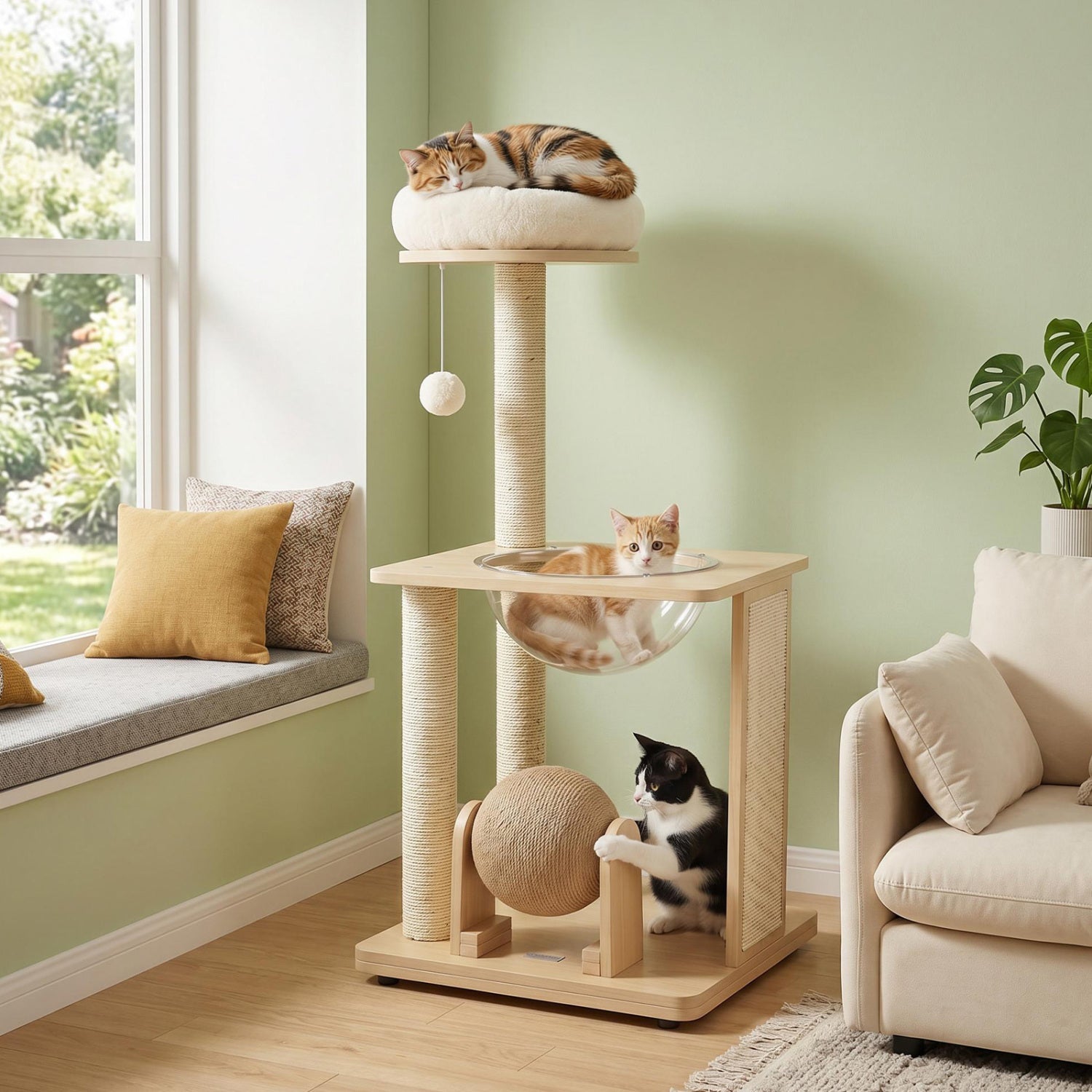 40" Solid Wood Cat Tree with Space Capsule & Sisal Posts - Majestic Pet Kingdom