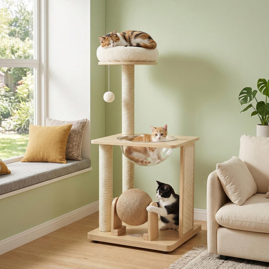40" Solid Wood Cat Tree with Space Capsule & Sisal Posts - Majestic Pet Kingdom