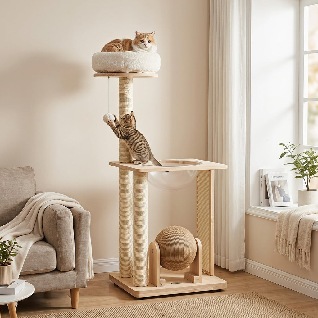 40" Solid Wood Cat Tree with Space Capsule & Sisal Posts - Majestic Pet Kingdom