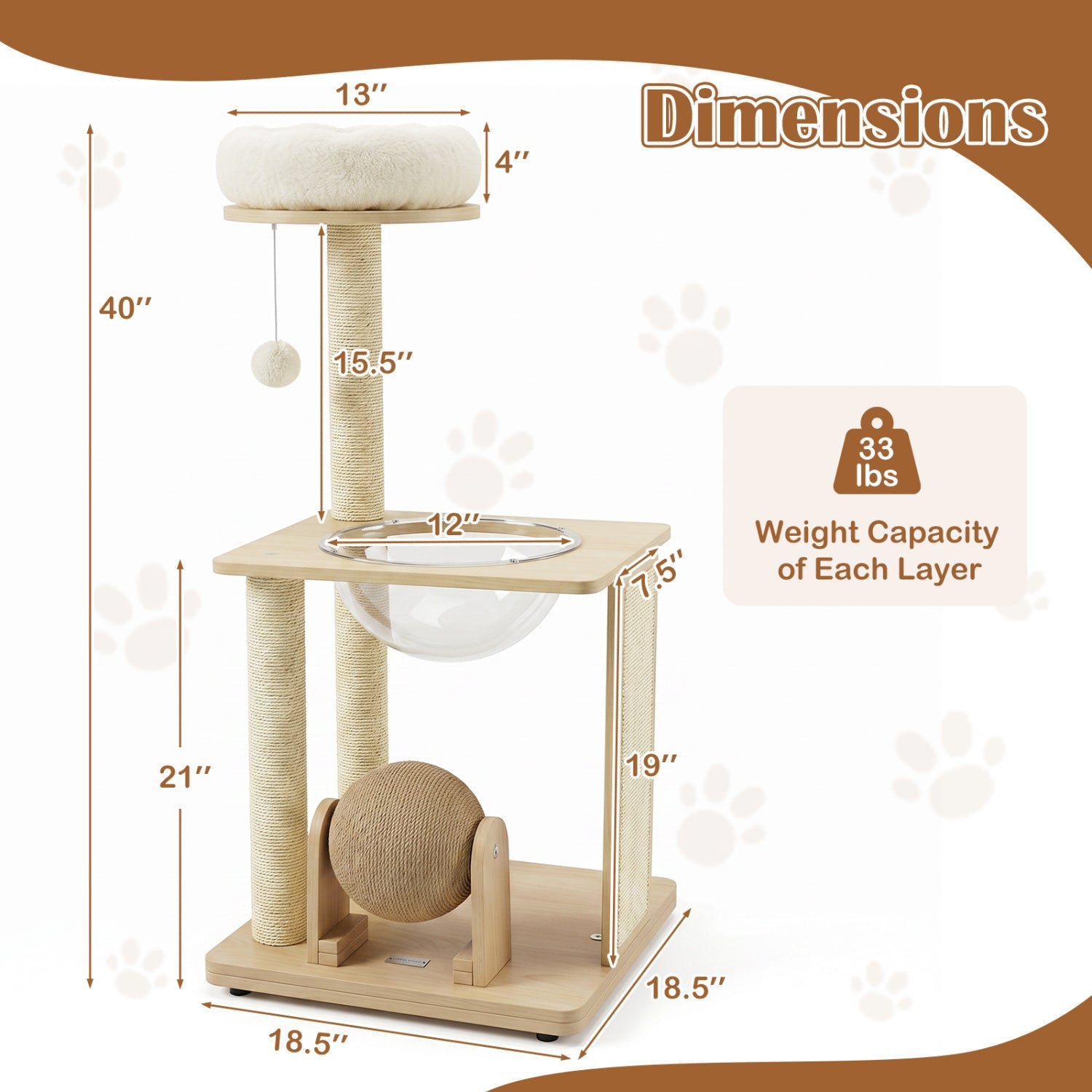 40" Solid Wood Cat Tree with Space Capsule & Sisal Posts - Majestic Pet Kingdom