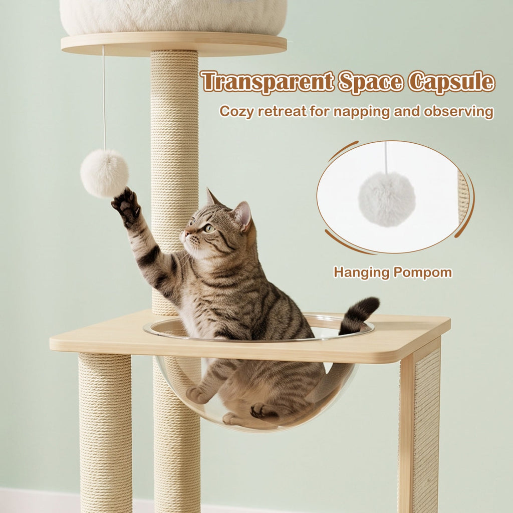40" Solid Wood Cat Tree with Space Capsule & Sisal Posts - Majestic Pet Kingdom