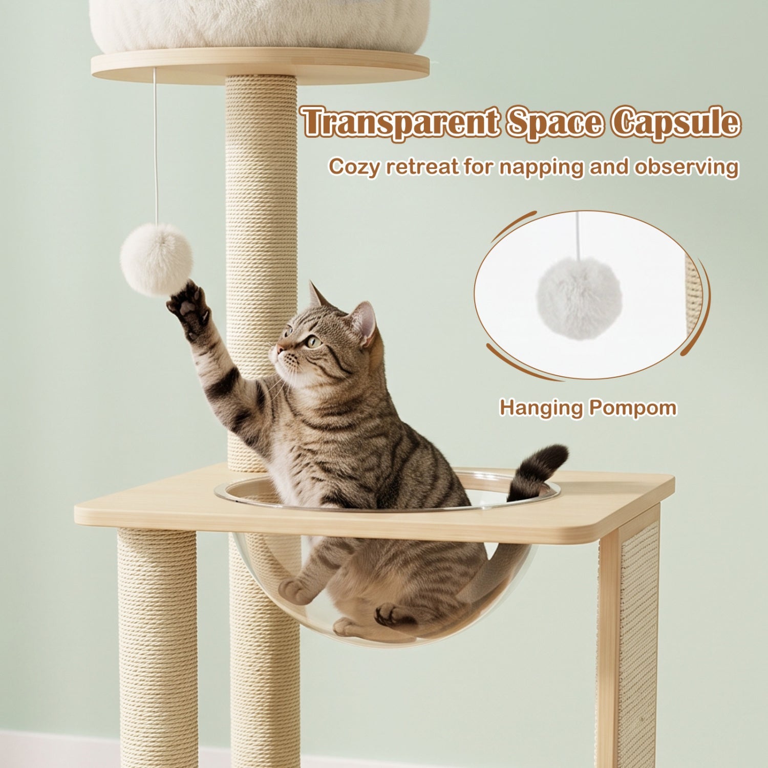 40" Solid Wood Cat Tree with Space Capsule & Sisal Posts - Majestic Pet Kingdom