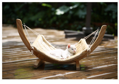 Cat Hammock Solid Wood Elevated Frame Canvas Lounger Bed Mat - Majestic Pet Kingdom