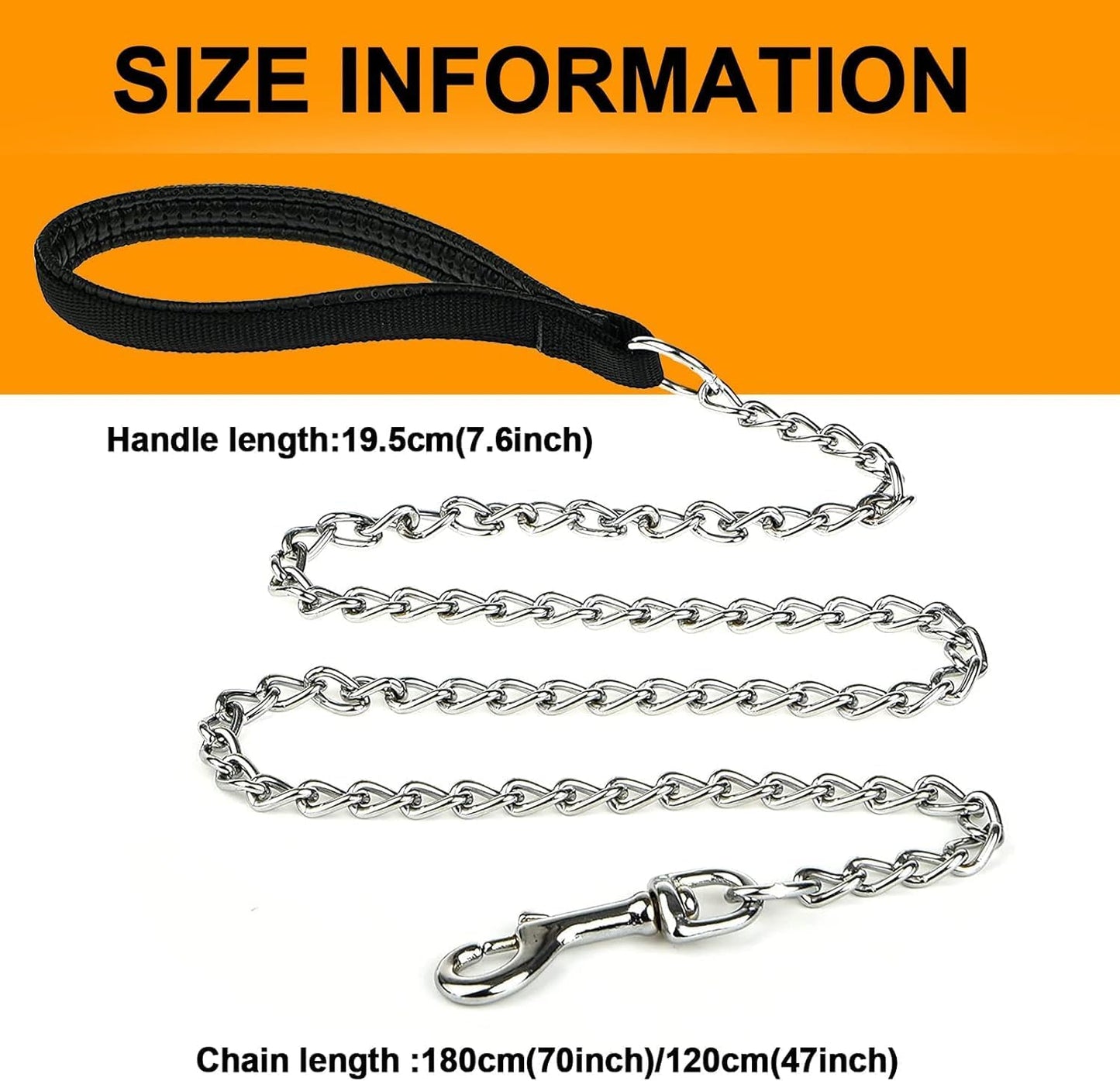 Dog Leash Metal Chain Chew-Proof Padded Handle Lead Heavy