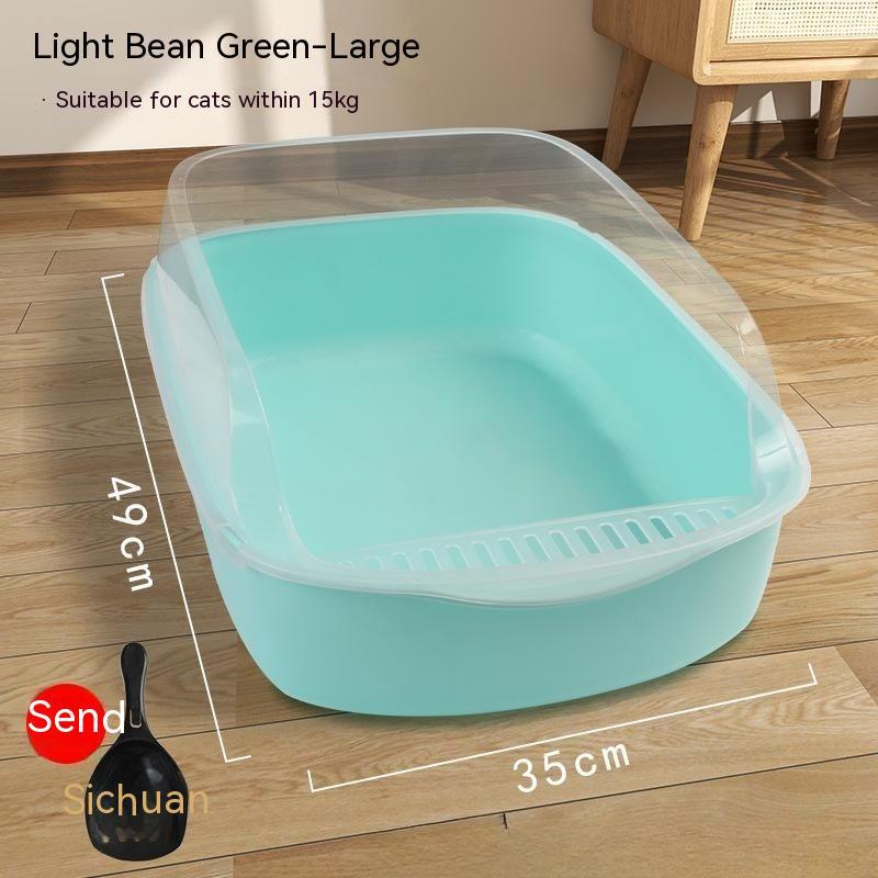 Cat Litter Box Semi-Closed Anti-Sand Litter Basin Pan