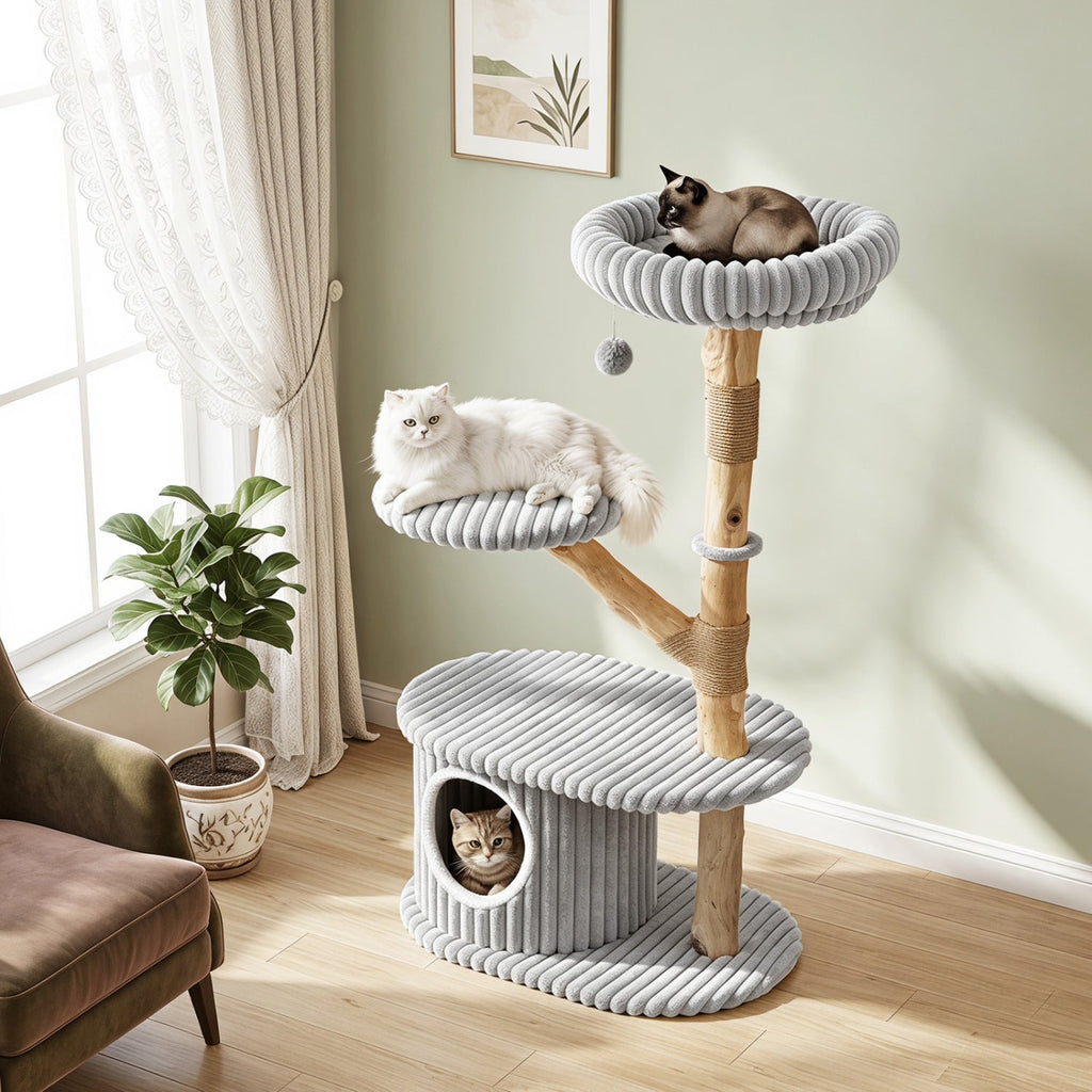 41-Inch Cat Tower with Real Wood Branches & Scratching Posts - Majestic Pet Kingdom