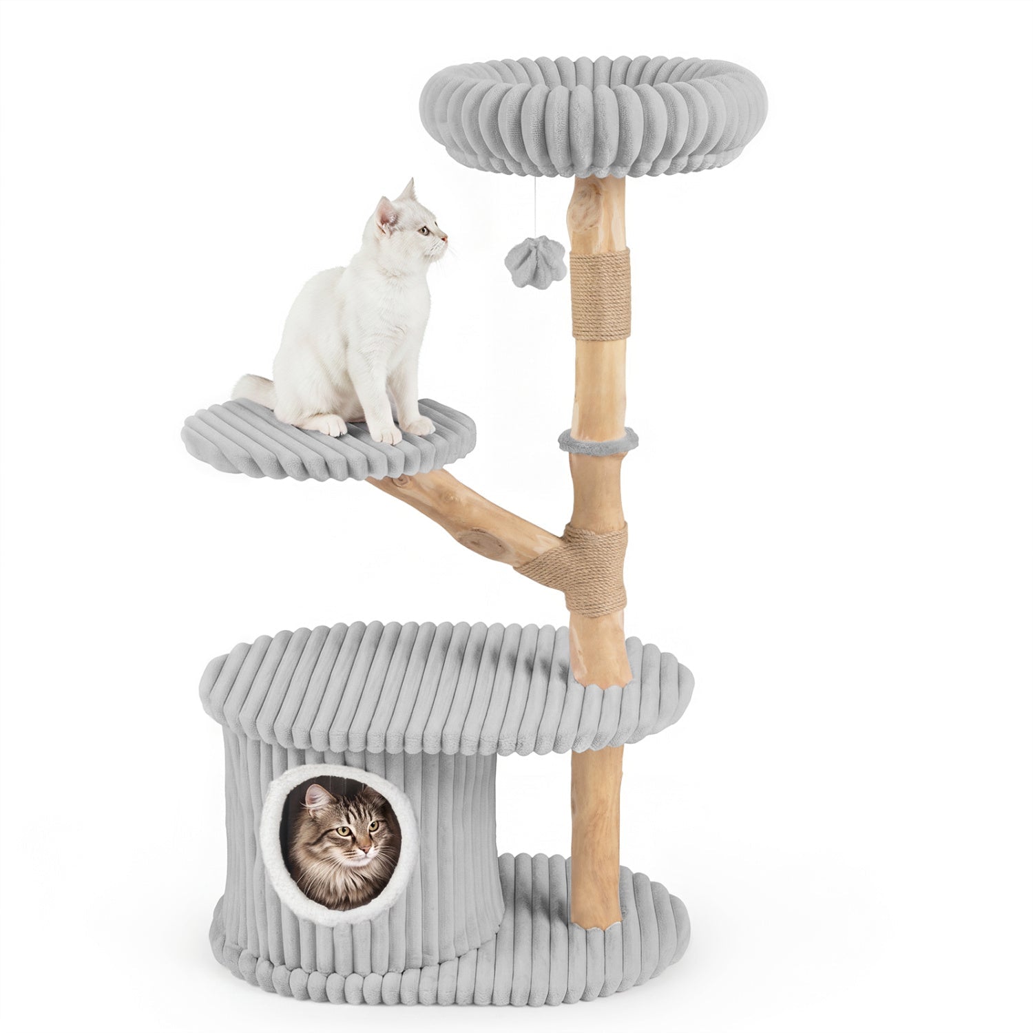 41-Inch Cat Tower with Real Wood Branches & Scratching Posts - Majestic Pet Kingdom