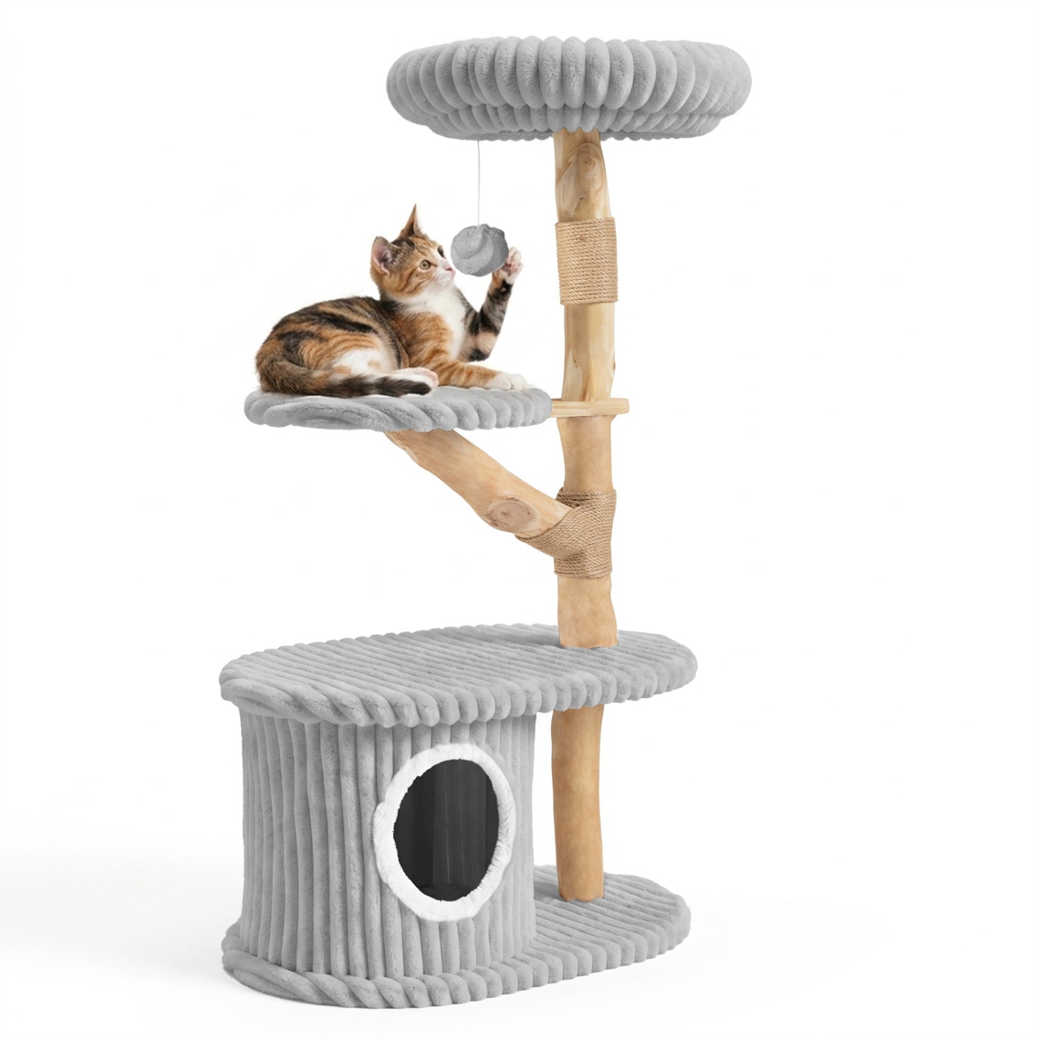 41-Inch Cat Tower with Real Wood Branches & Scratching Posts - Majestic Pet Kingdom