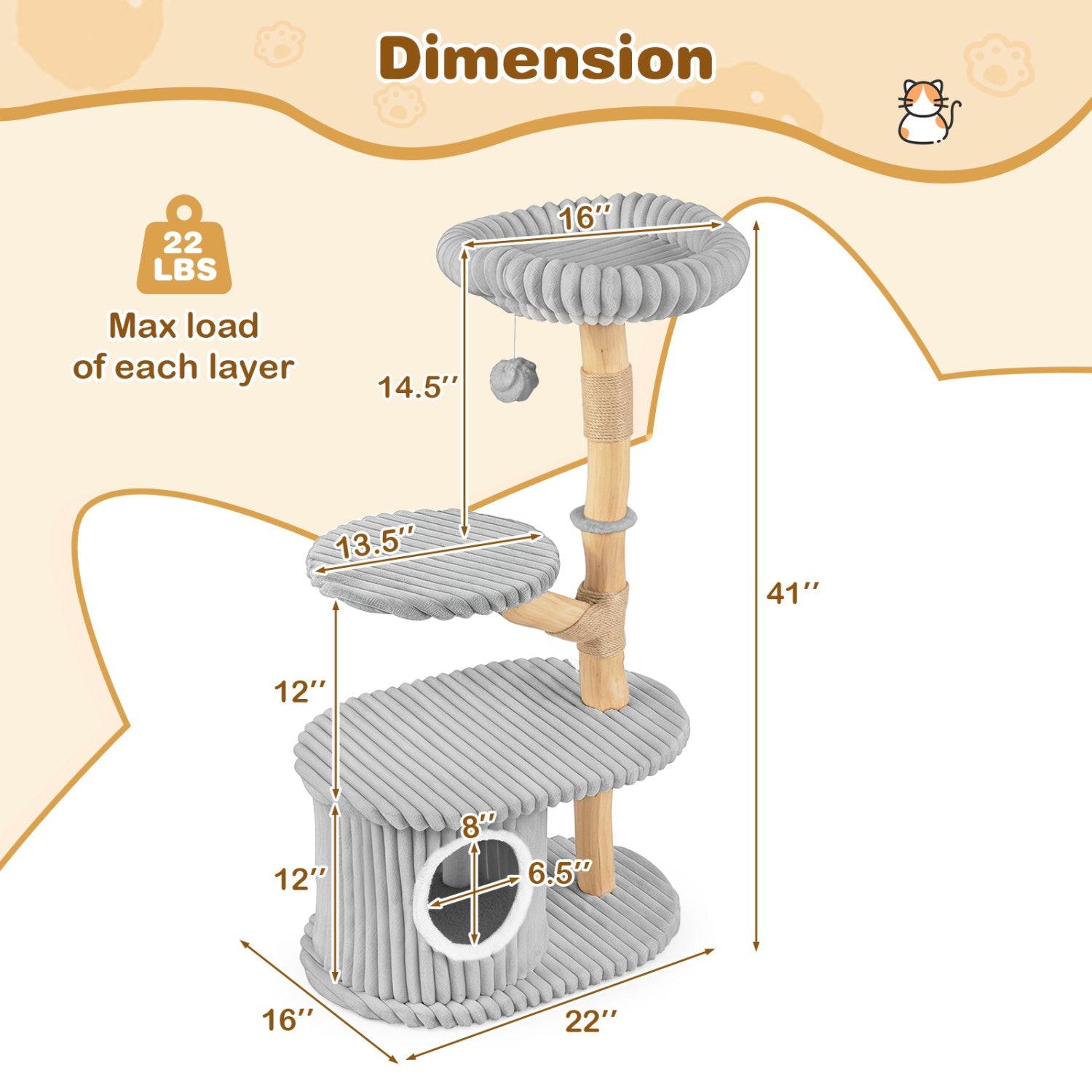 41-Inch Cat Tower with Real Wood Branches & Scratching Posts - Majestic Pet Kingdom