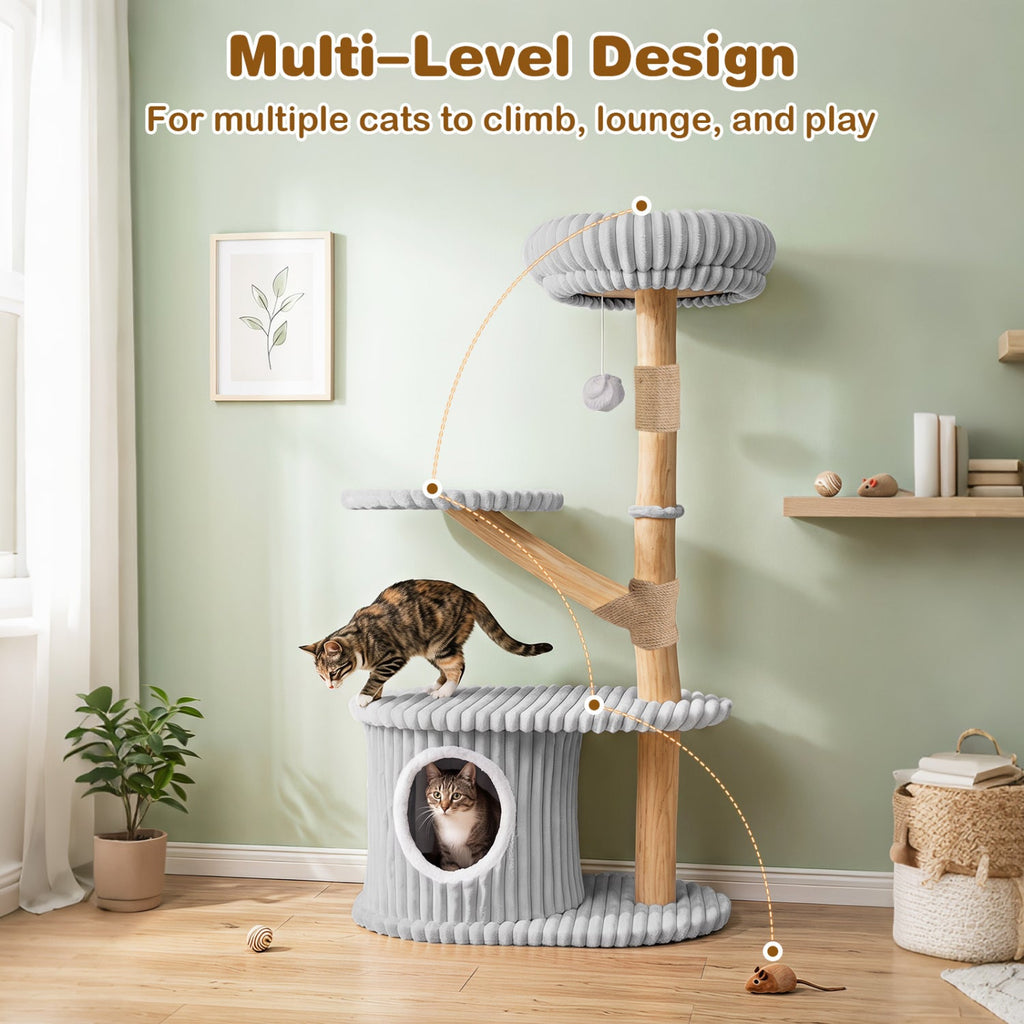 41-Inch Cat Tower with Real Wood Branches & Scratching Posts - Majestic Pet Kingdom
