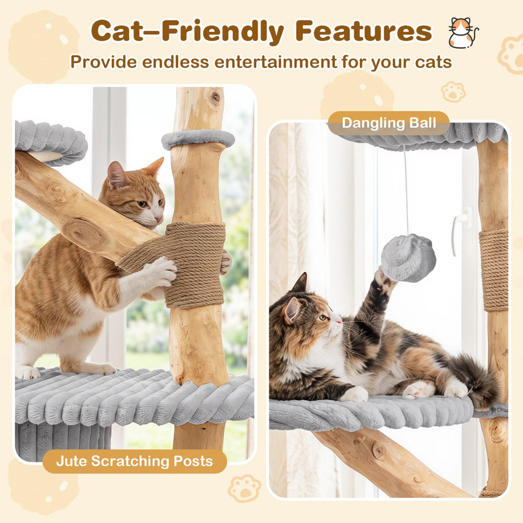 41-Inch Cat Tower with Real Wood Branches & Scratching Posts - Majestic Pet Kingdom