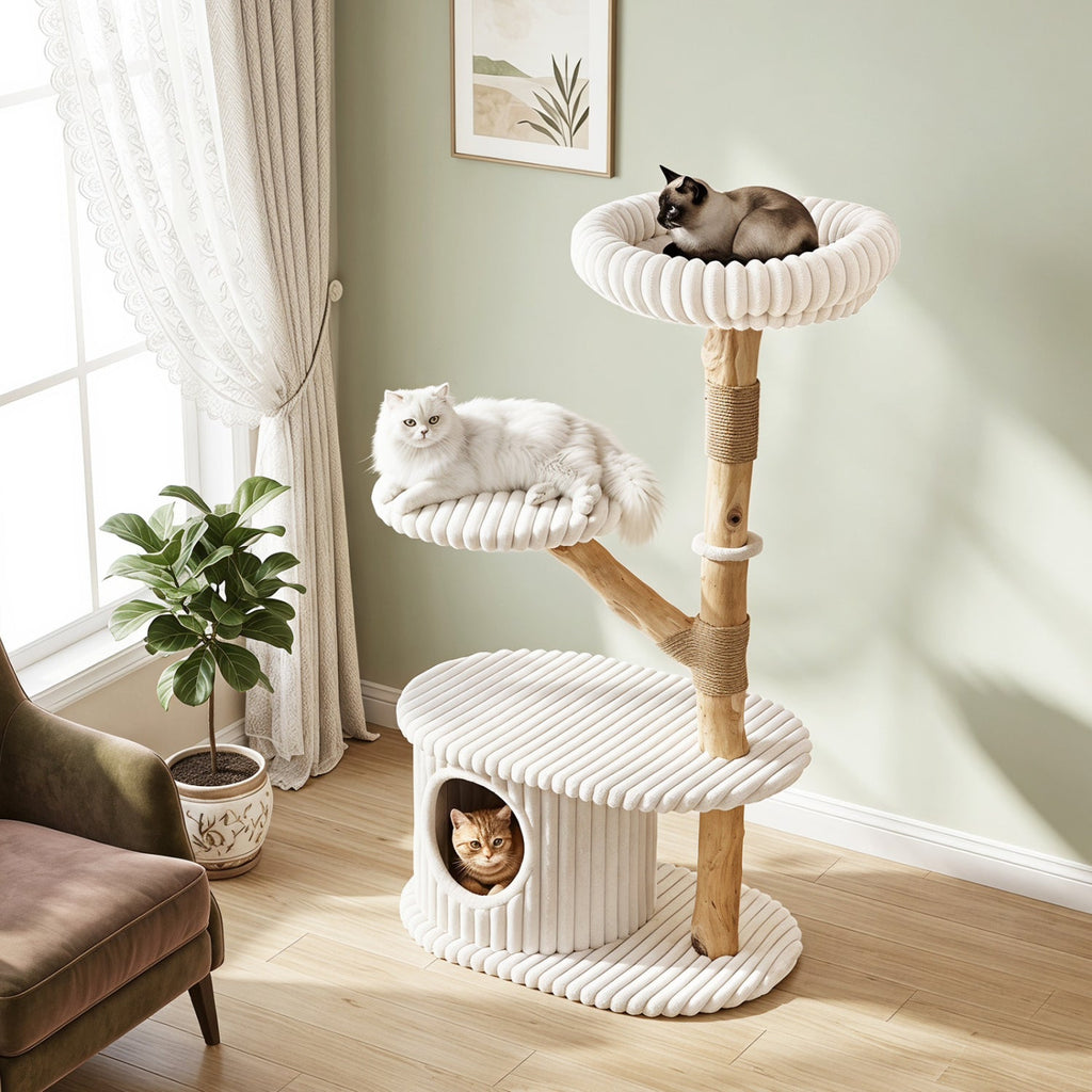 41-Inch Cat Tower with Real Wood Branches & Scratching Posts - Majestic Pet Kingdom