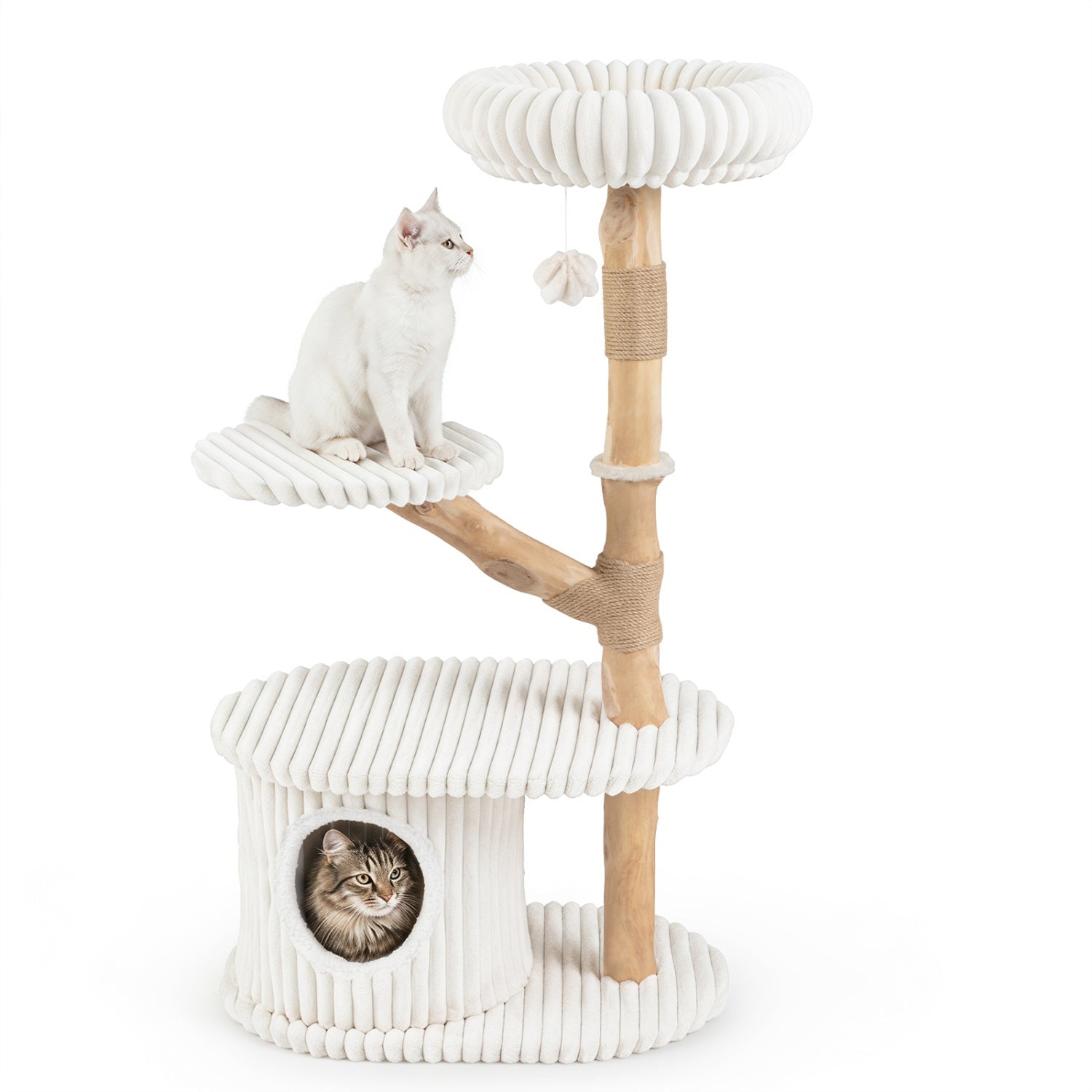 41-Inch Cat Tower with Real Wood Branches & Scratching Posts - Majestic Pet Kingdom