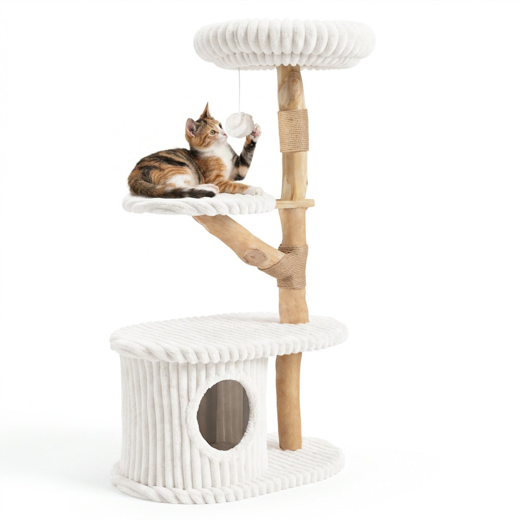 41-Inch Cat Tower with Real Wood Branches & Scratching Posts - Majestic Pet Kingdom