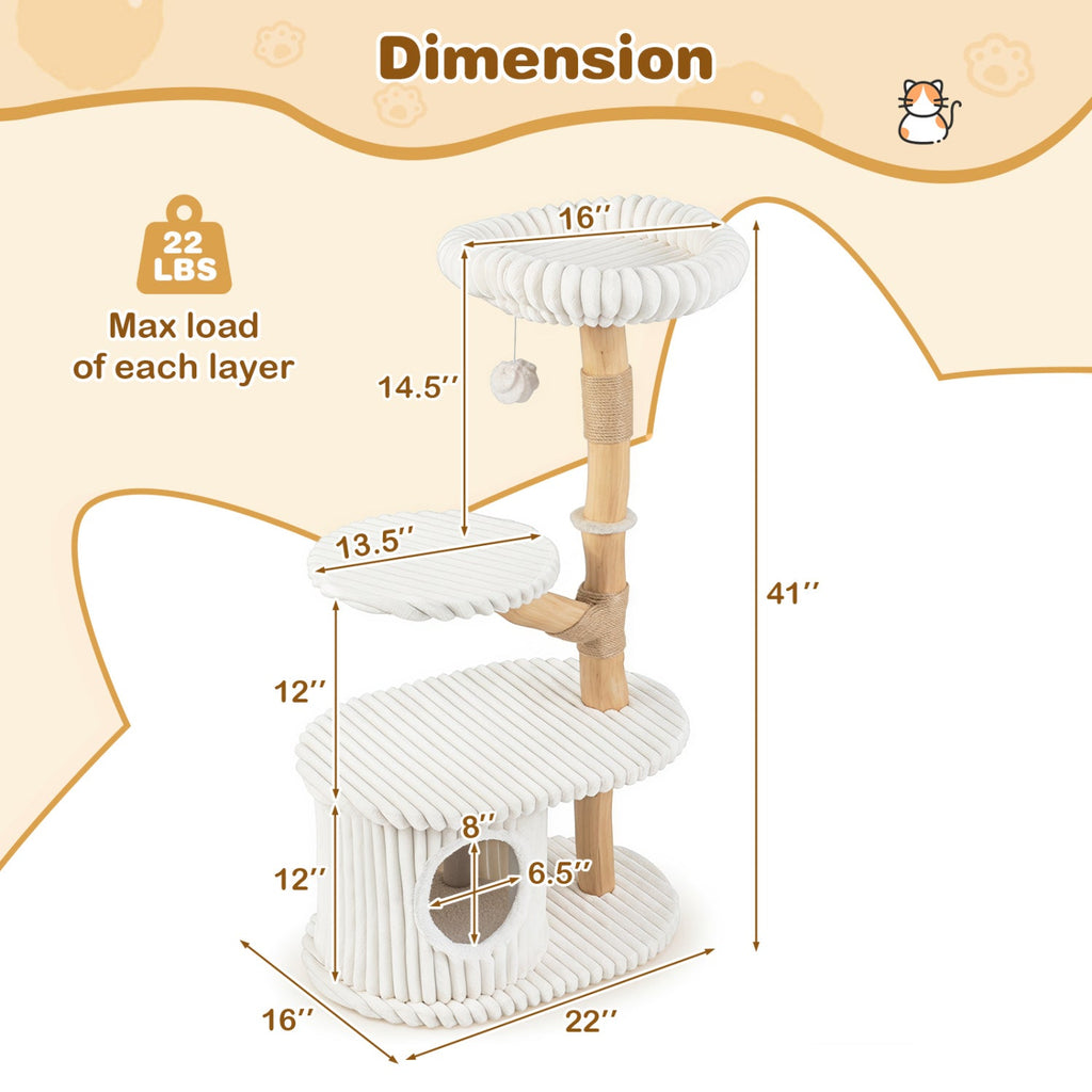 41-Inch Cat Tower with Real Wood Branches & Scratching Posts - Majestic Pet Kingdom