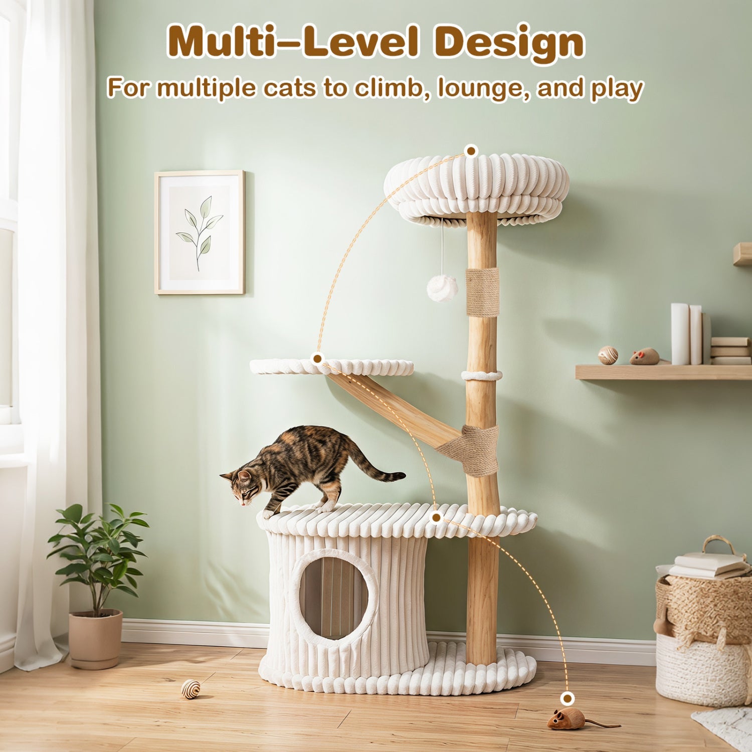 41-Inch Cat Tower with Real Wood Branches & Scratching Posts - Majestic Pet Kingdom