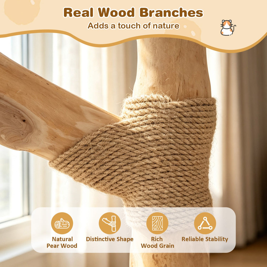 41-Inch Cat Tower with Real Wood Branches & Scratching Posts - Majestic Pet Kingdom
