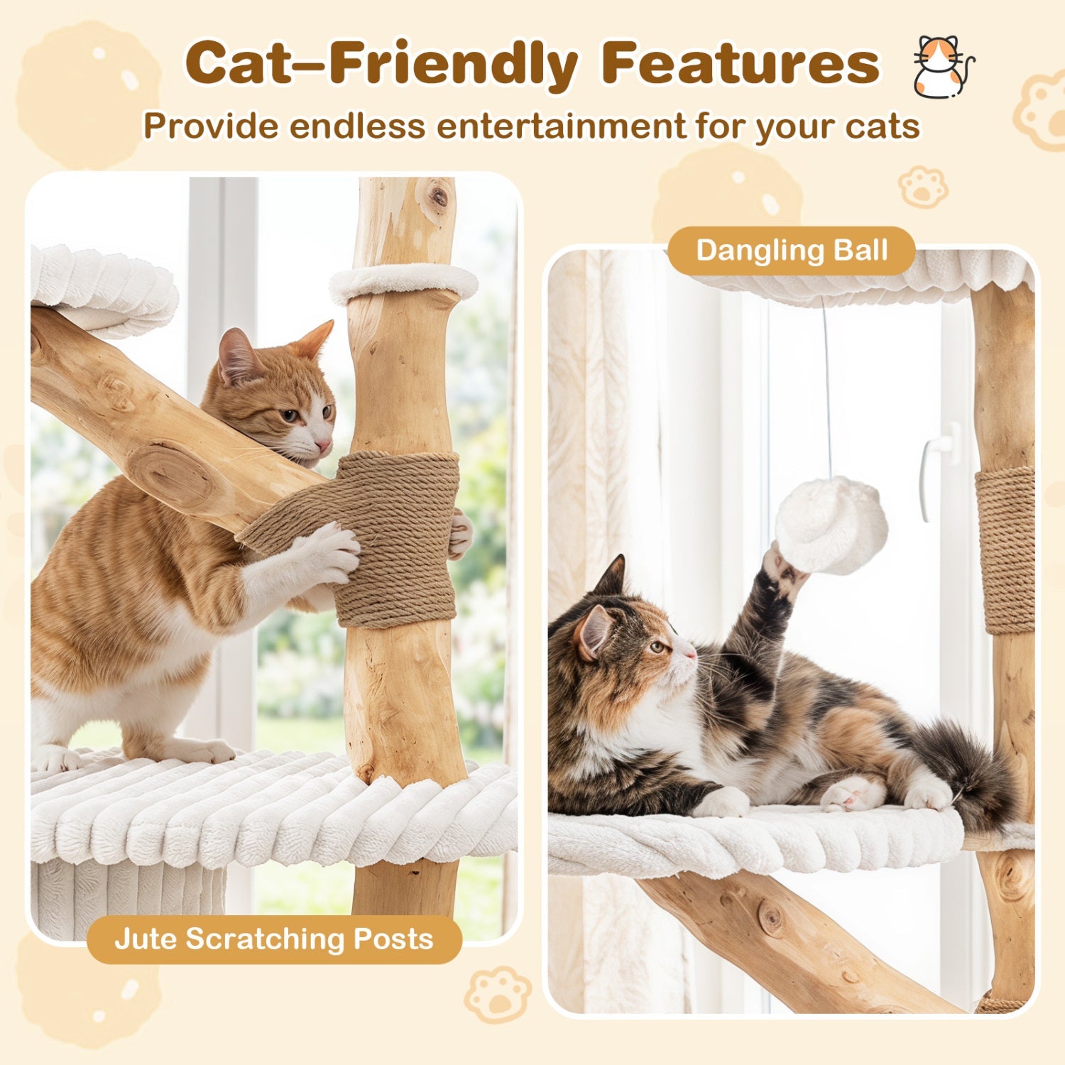 41-Inch Cat Tower with Real Wood Branches & Scratching Posts - Majestic Pet Kingdom